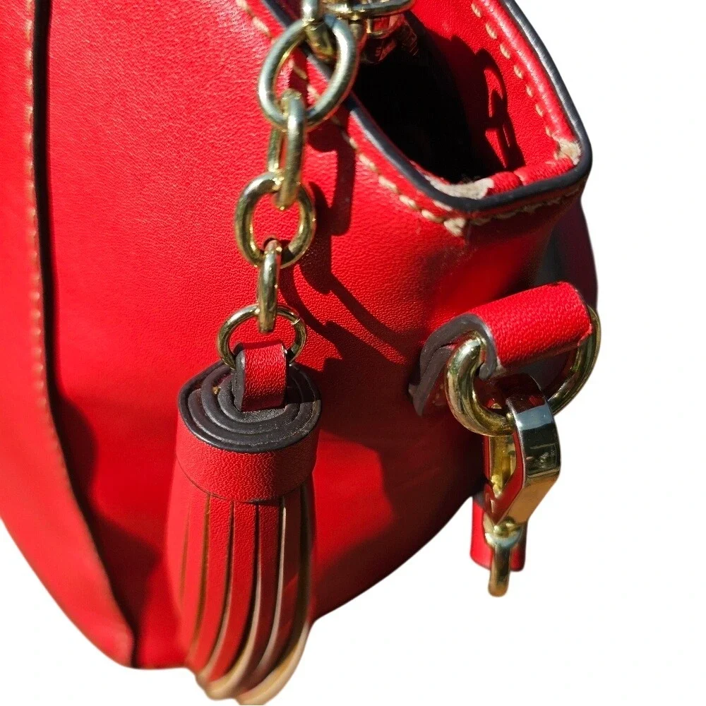 Anne Klein Red Satchel Shoulder Bag with Crossbody Strap Gold Hardware